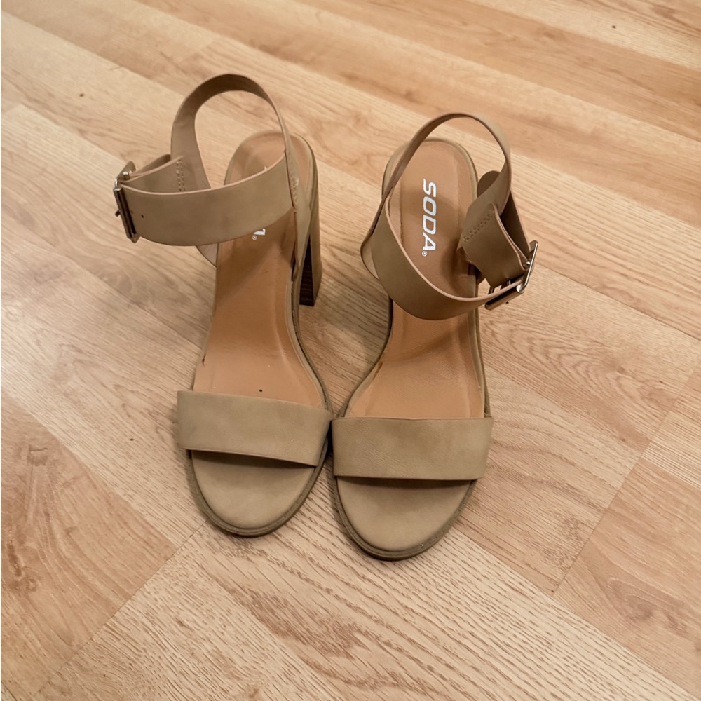 Soda Women's Beige Ankle Strap Heels